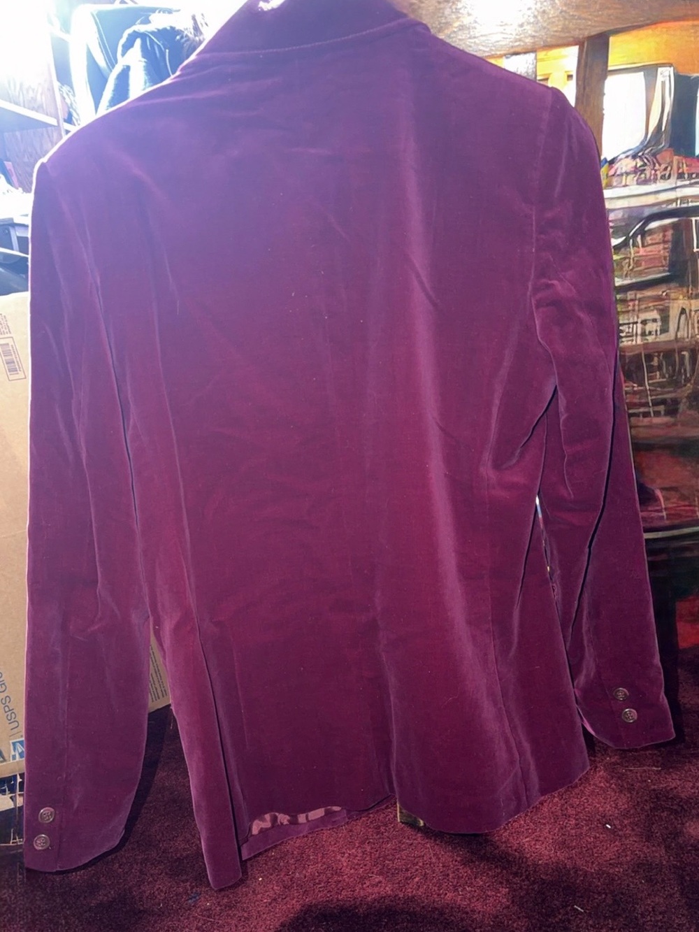 Vintage 80/90s Women's Velvet Blazer - Burgundy - Picture 7 of 7